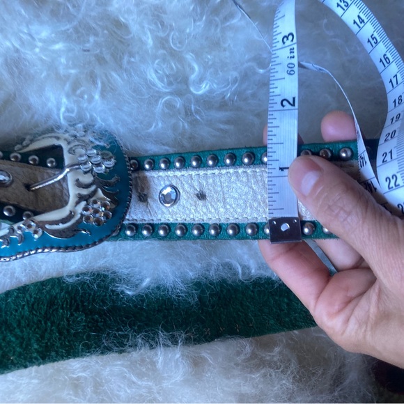 Western blue white rhinestone leather belt carnival cowgirl stage wear costume main image 2